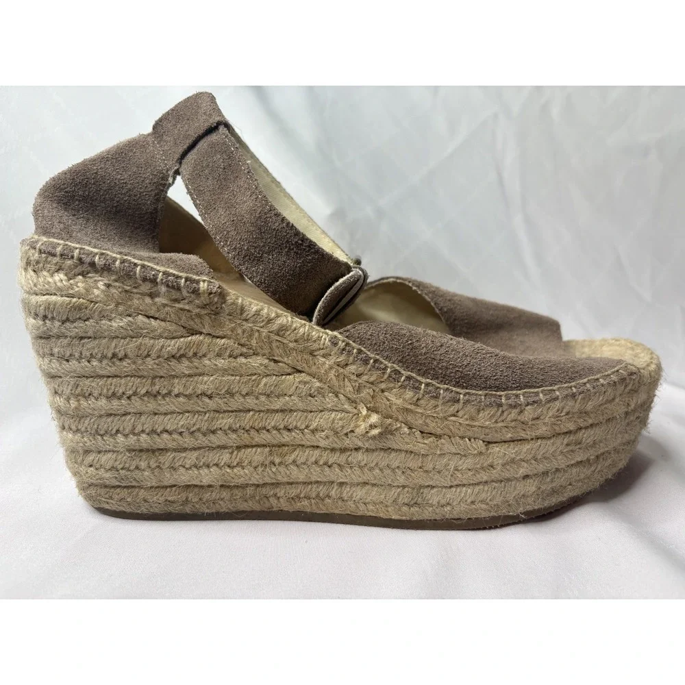 SOLUDOS Women's Taupe Suede Wedge Espadrille Sandals Sz 9 Chic Summer Footwear